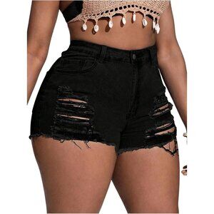 Plus Size Ripped Denim Shorts Women's High Waist Casual Summer Skinny